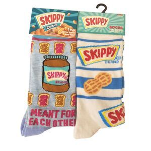 Skippy Peanut Butter Socks Novelty 2 Pair Adult Men Crew Size 6-12 NWT